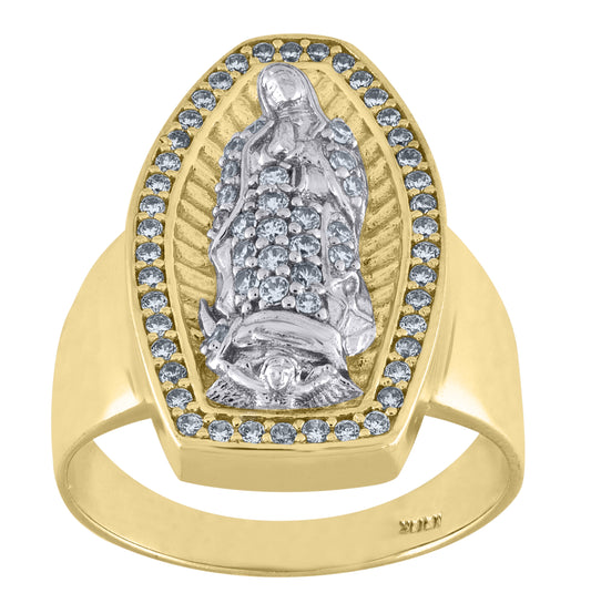 10K Two-Tone Gold Mens Cubic Zirconia Lady Of Guadalupe Religious Ring