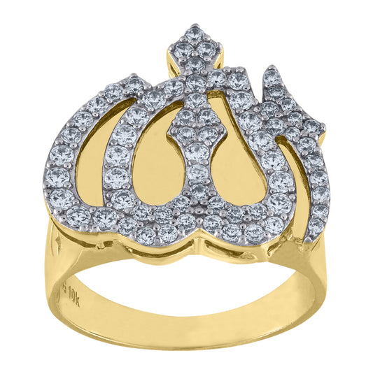 10K Two-Tone Gold Mens Cubic Zirconia Allah Religious Ring