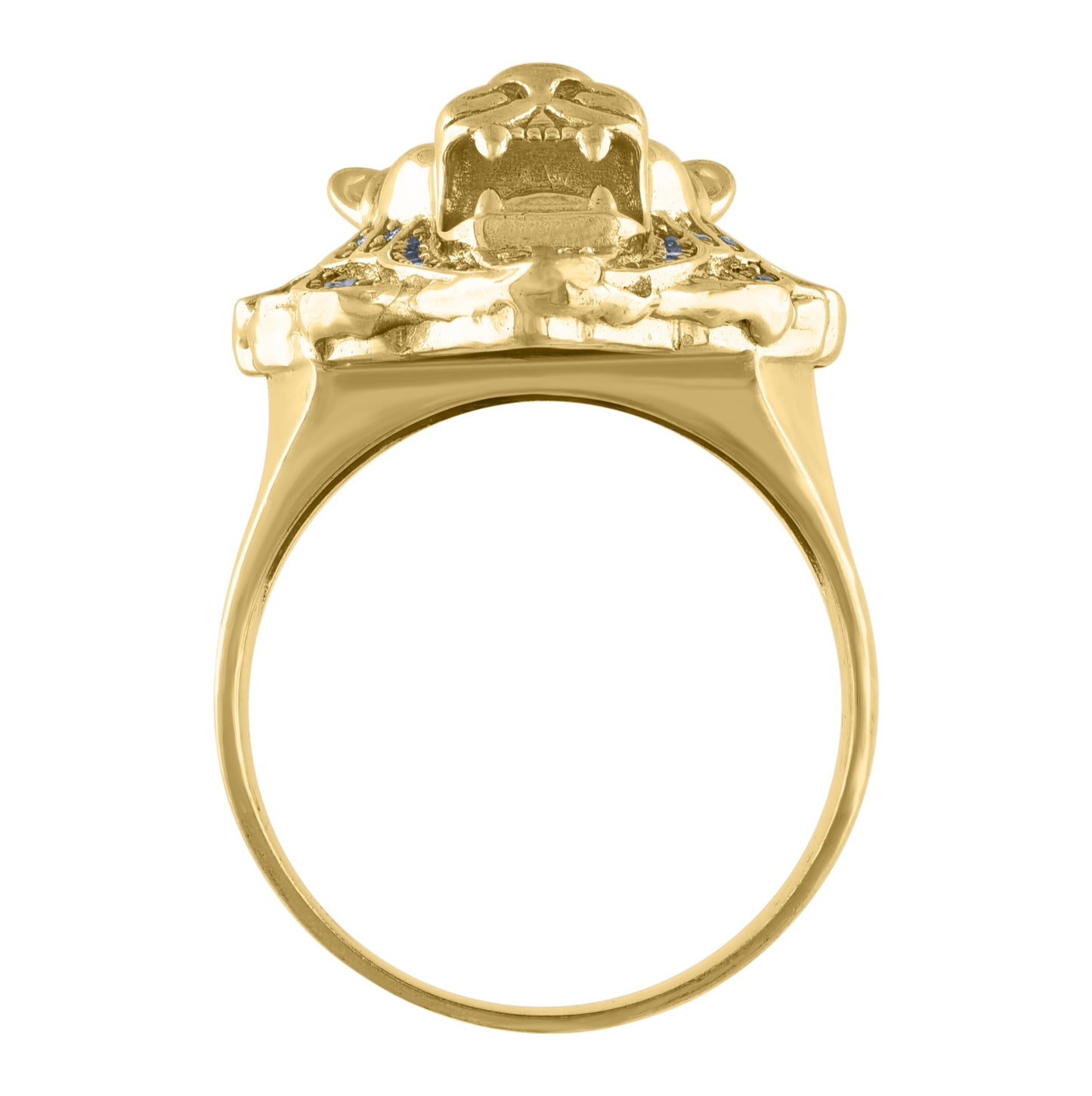 10K Yellow Gold Mens Cubic Zirconia Roaring Lion Face Ring