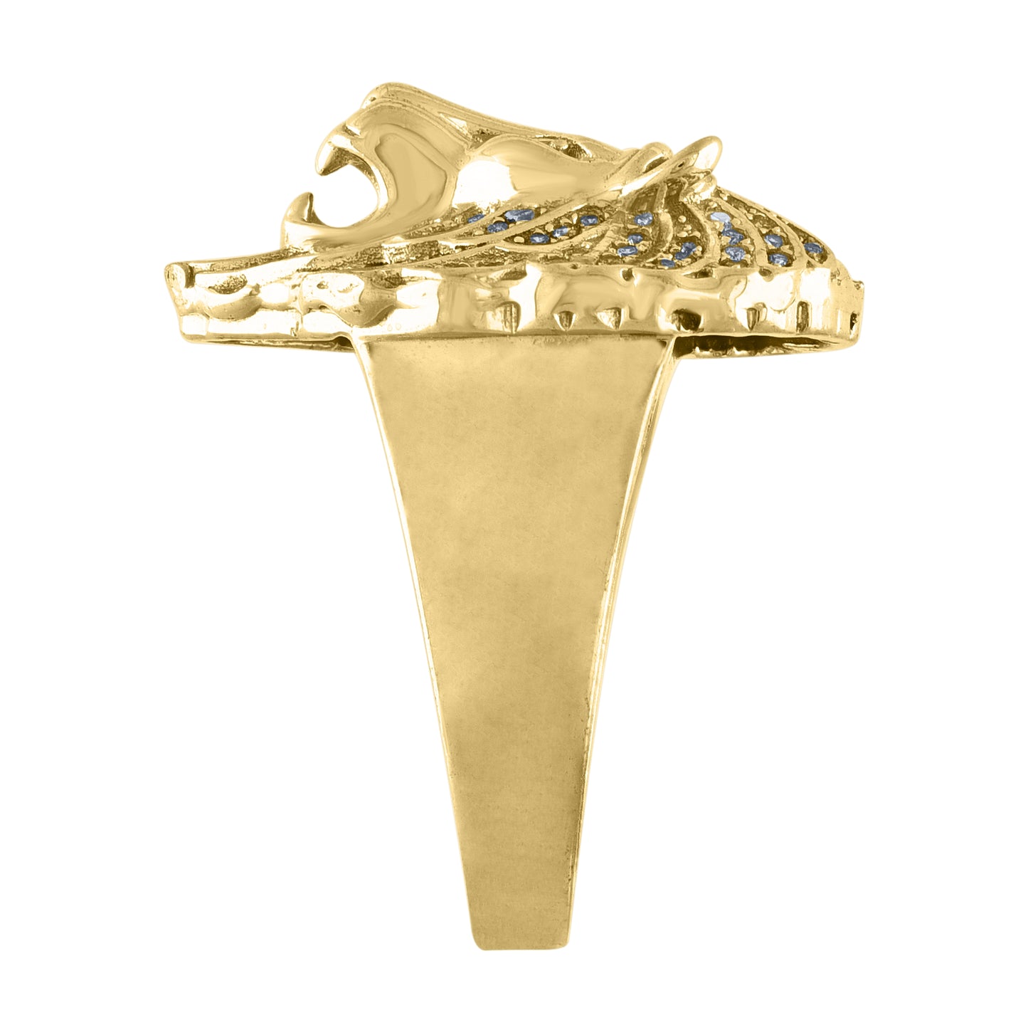 10K Yellow Gold Mens Cubic Zirconia Roaring Lion Face Ring