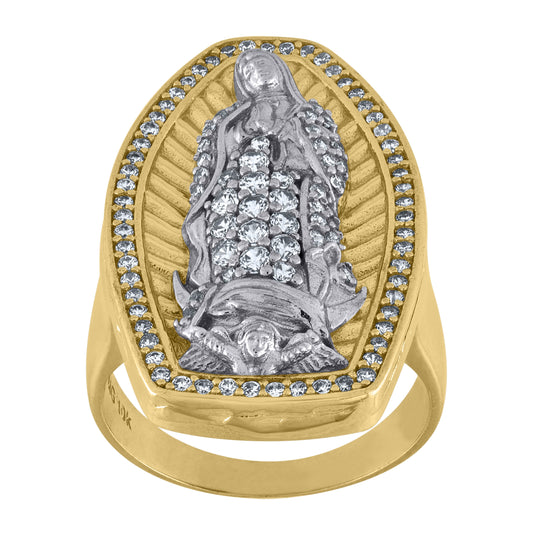 10K Two-Tone Gold Mens Cubic Zirconia Lady Of Guadalupe Religious Ring