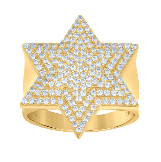 10K Two-Tone Gold Mens Cubic Zirconia Celestial Star Band Ring
