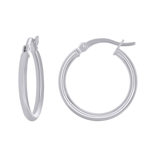 Sterling Silver Rhodium Plated Womens Classic Hoop Earrings