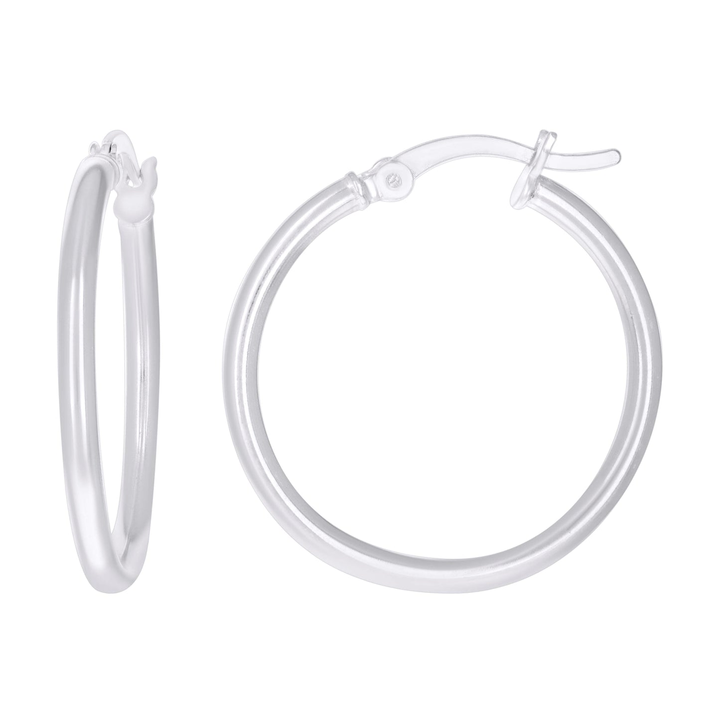Sterling Silver Rhodium Plated Womens Classic Hoop Earrings