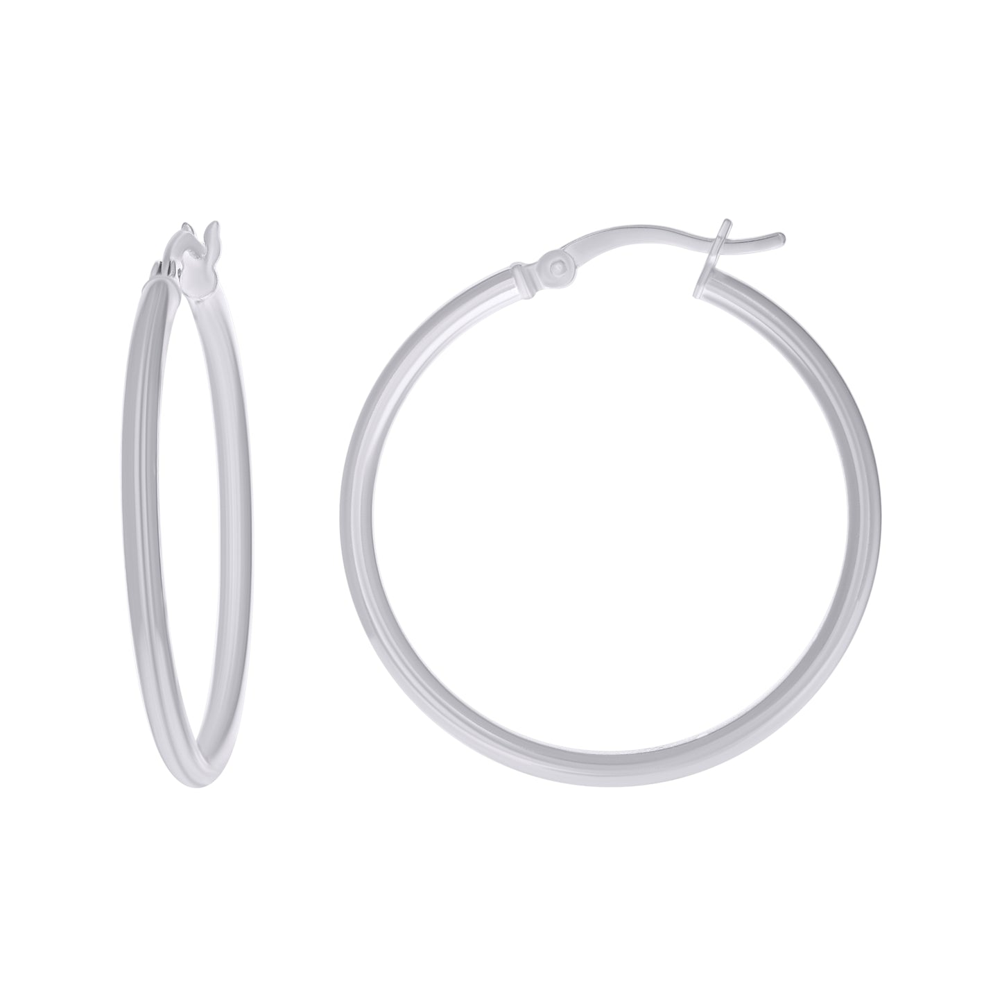 Sterling Silver Rhodium Plated Womens Classic Hoop Earrings