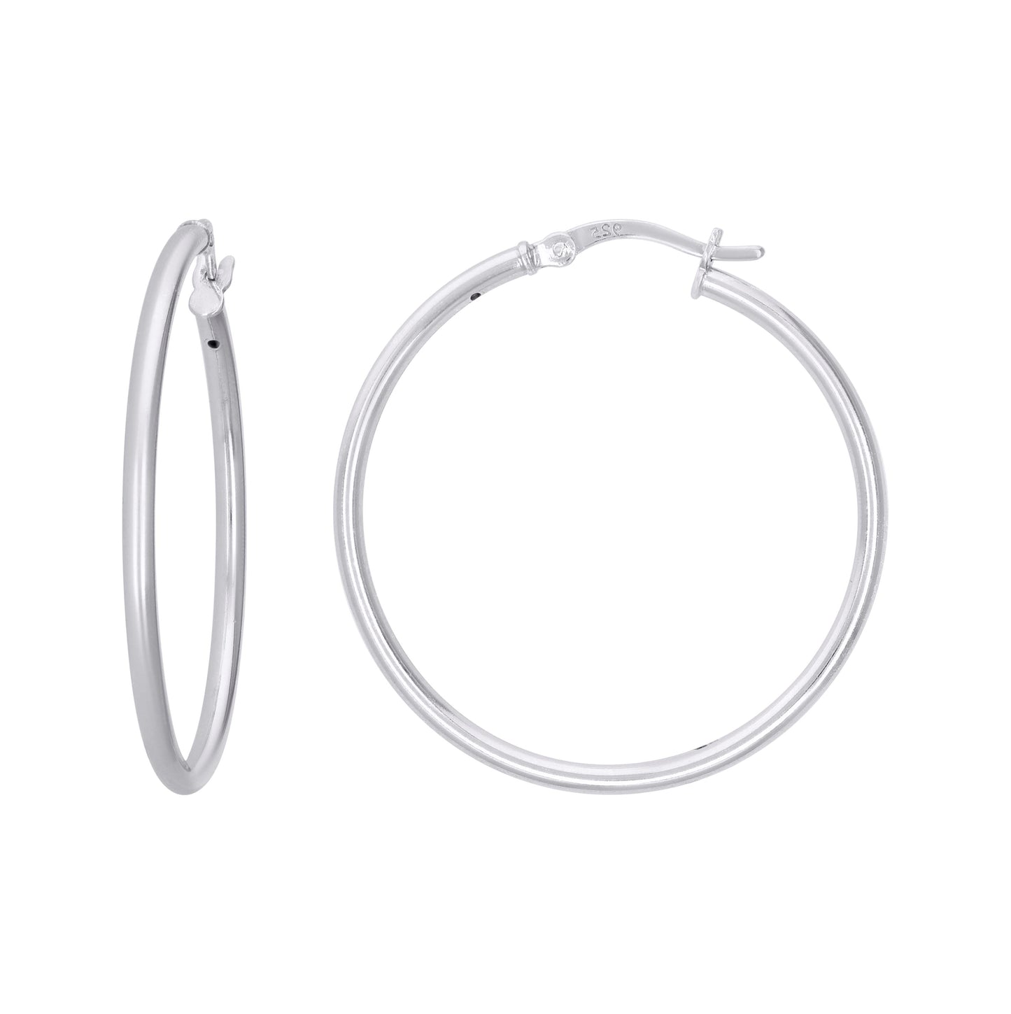 Sterling Silver Rhodium Plated Womens Classic Hoop Earrings