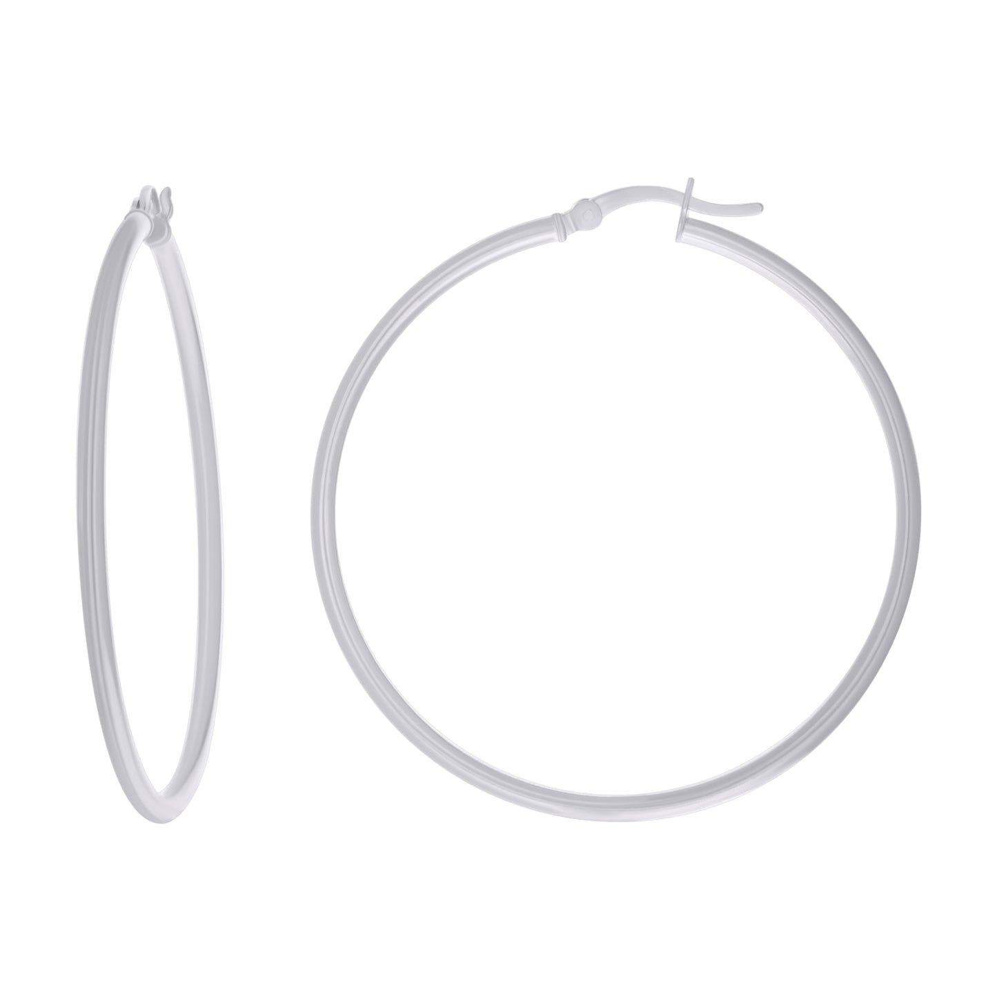 Sterling Silver Rhodium Plated Womens Classic Hoop Earrings