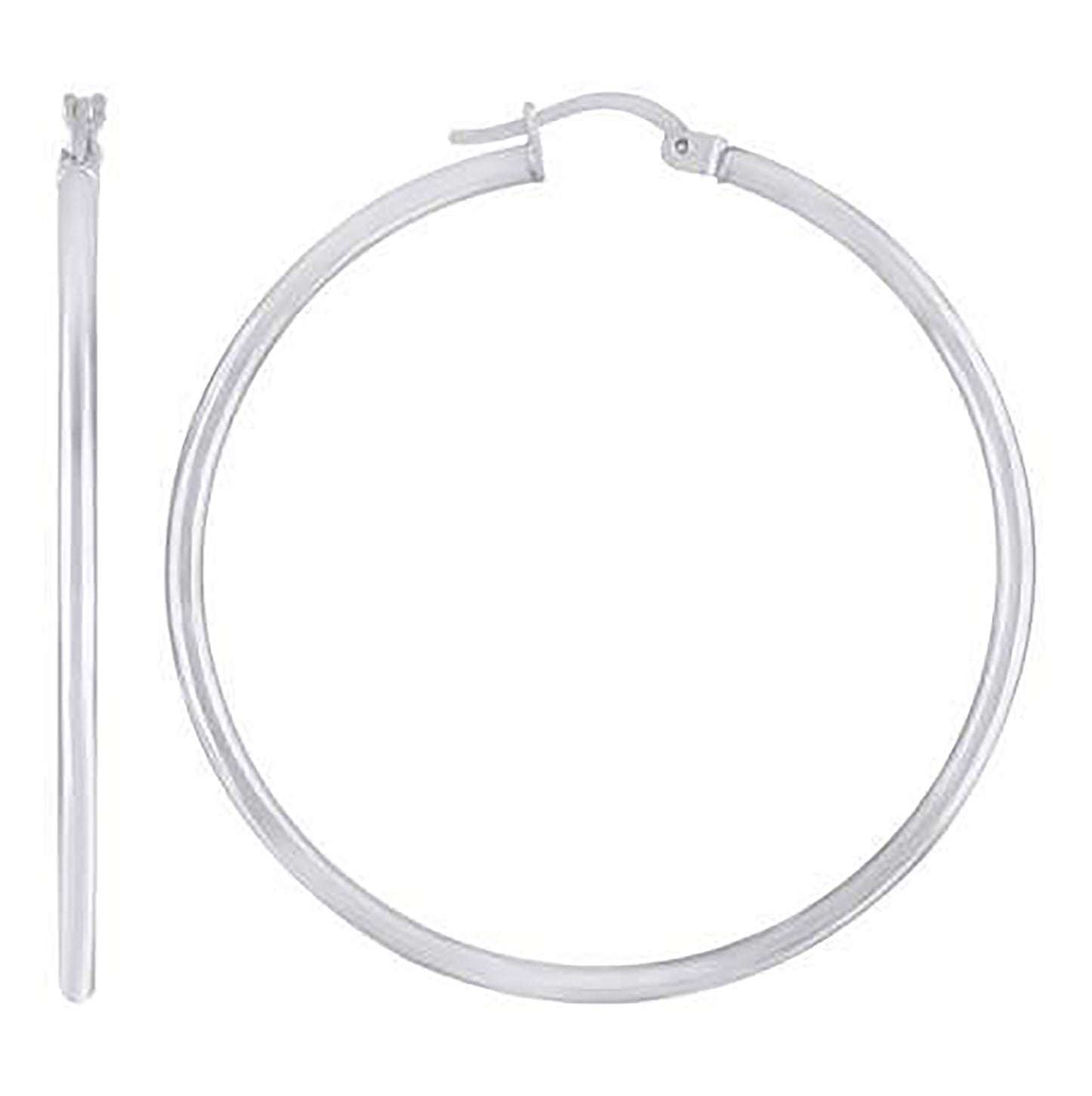 Sterling Silver Rhodium Plated Womens Classic Hoop Earrings