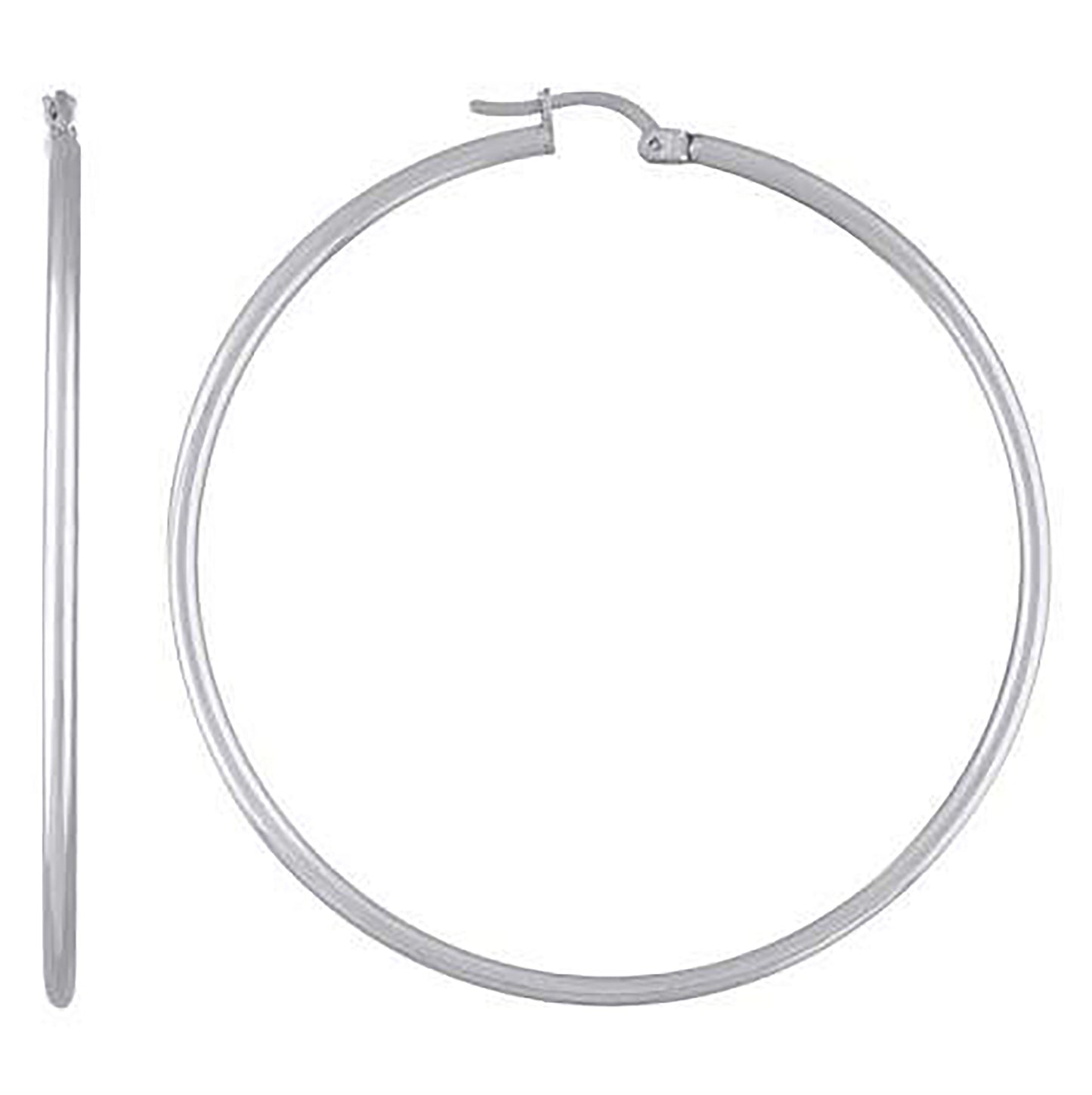 Sterling Silver Rhodium Plated Womens Classic Hoop Earrings