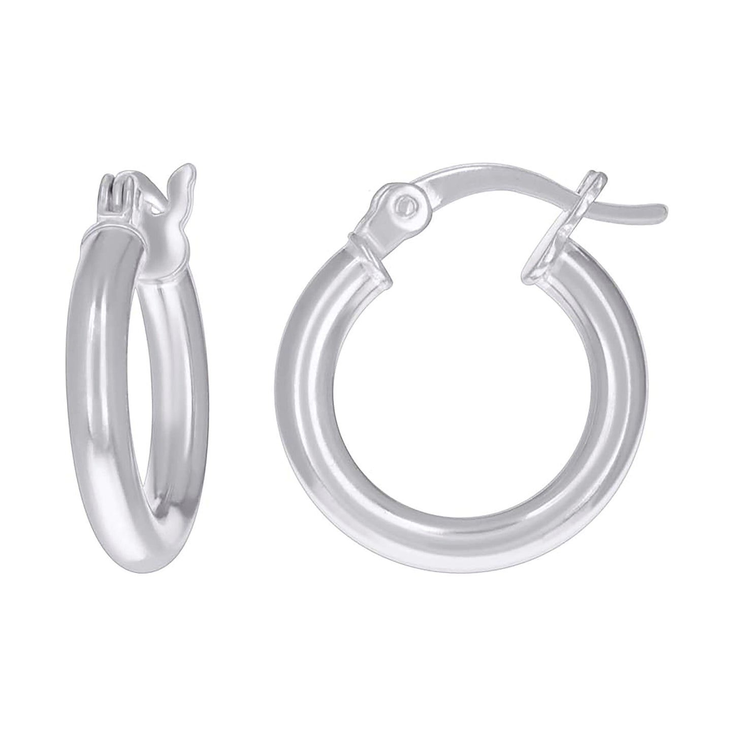 Sterling Silver Rhodium Plated Womens Classic Hoop Earrings