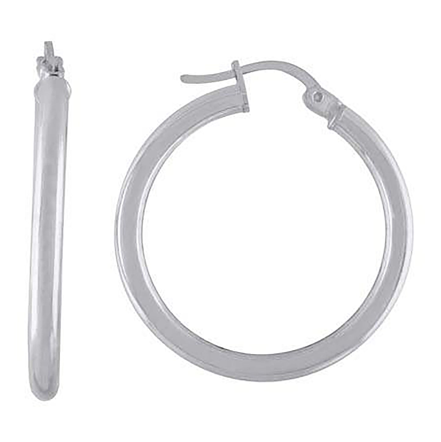 Sterling Silver Rhodium Plated Womens Classic Hoop Earrings