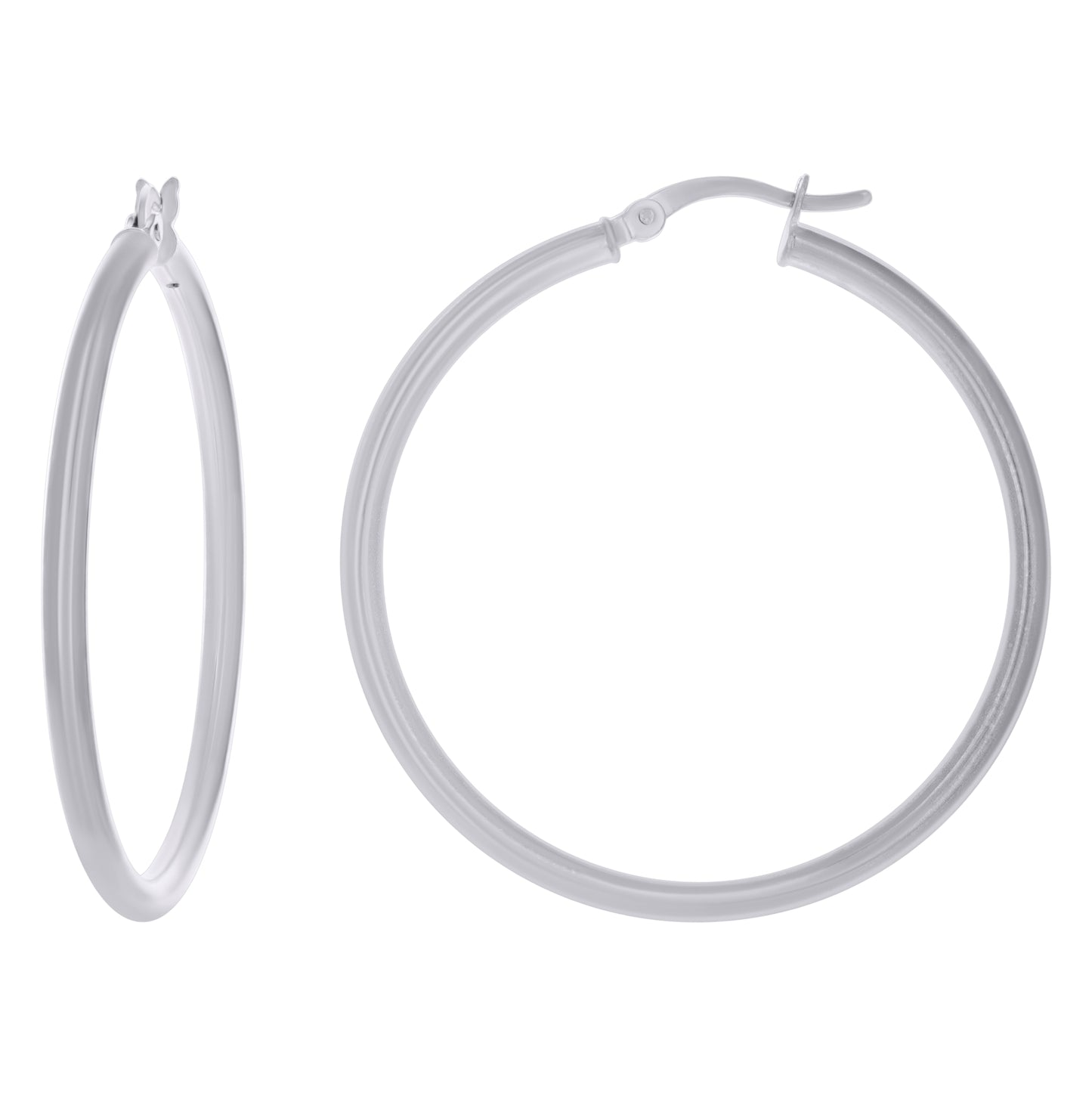 Sterling Silver Rhodium Plated Womens Classic Hoop Earrings