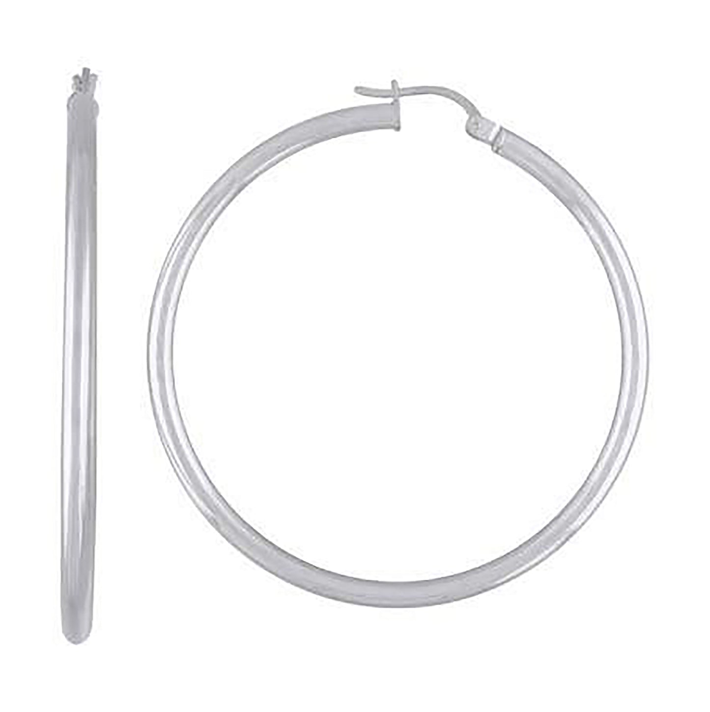 Sterling Silver Rhodium Plated Womens Classic Hoop Earrings
