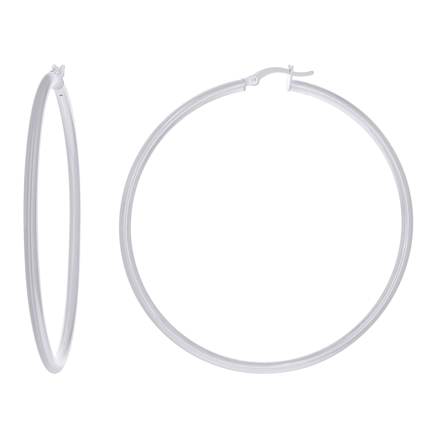 Sterling Silver Rhodium Plated Womens Classic Hoop Earrings