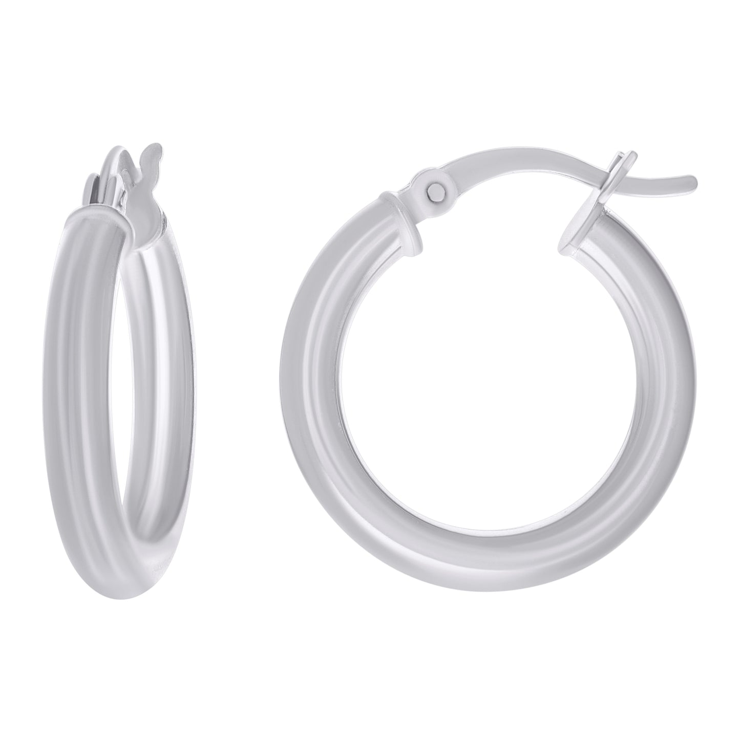 Sterling Silver Rhodium Plated Womens Classic Hoop Earrings