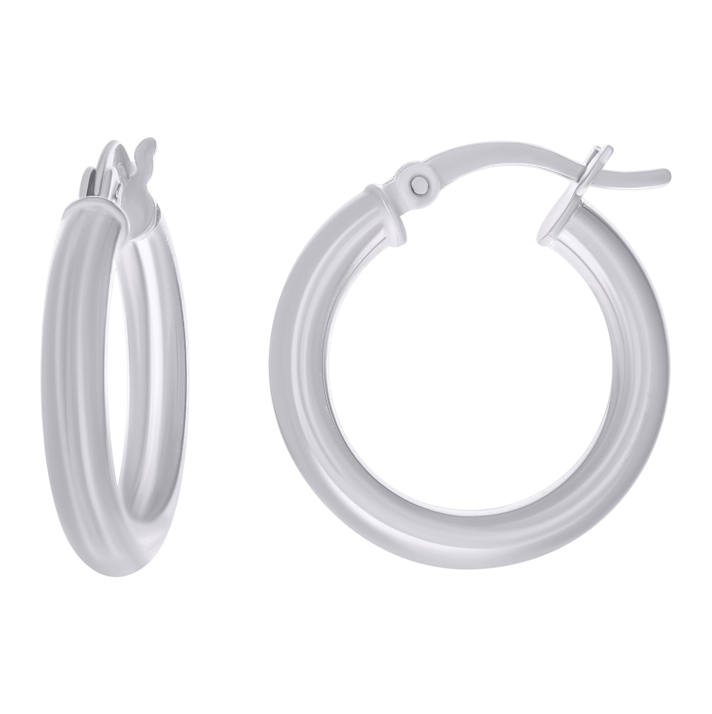Sterling Silver Rhodium Plated Womens Classic Hoop Earrings
