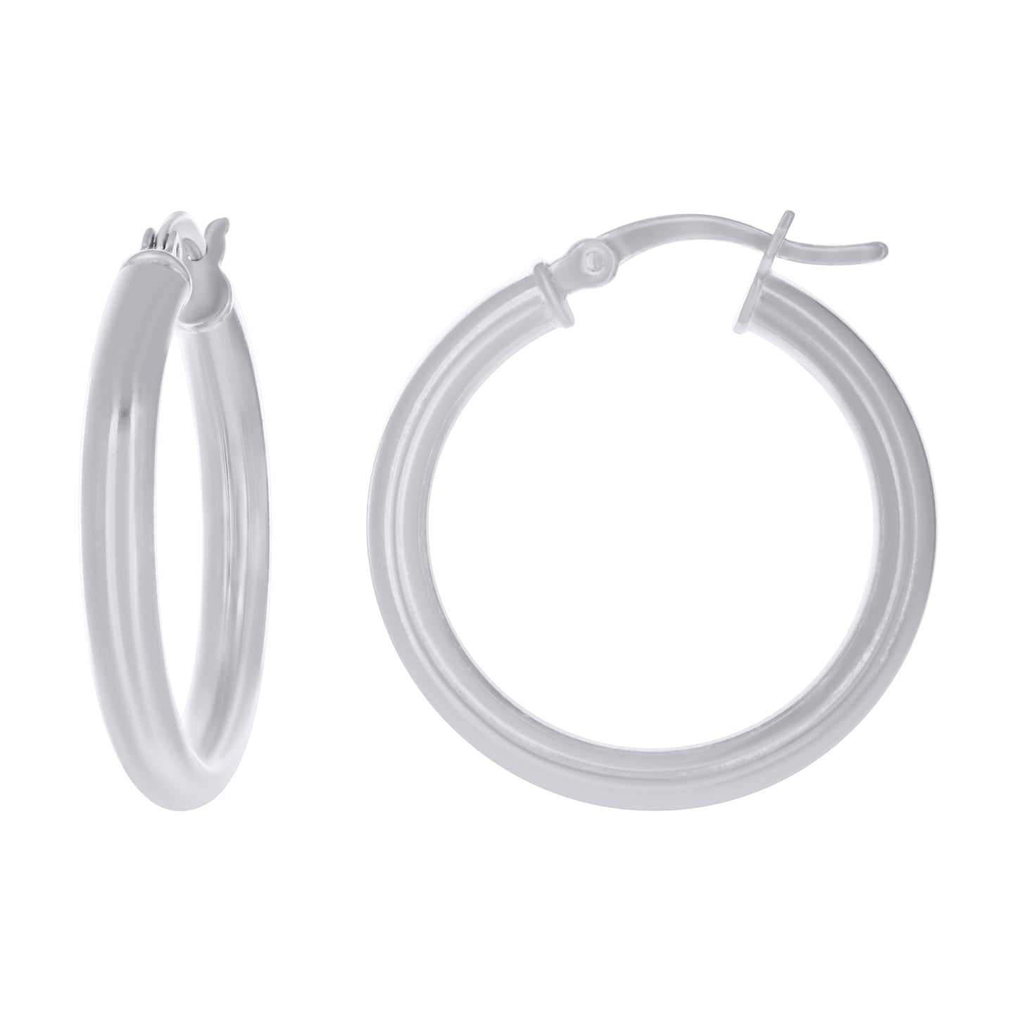 Sterling Silver Rhodium Plated Womens Classic Hoop Earrings