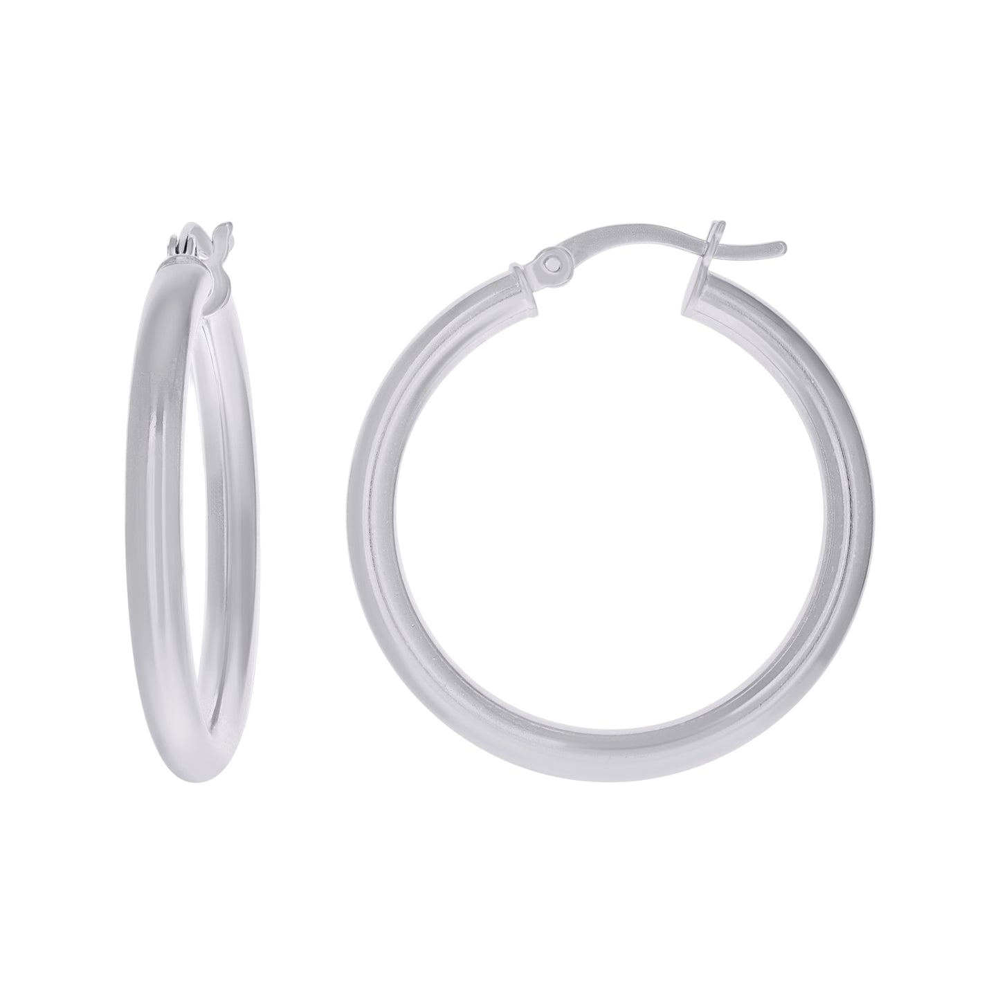 Sterling Silver Rhodium Plated Womens Classic Hoop Earrings