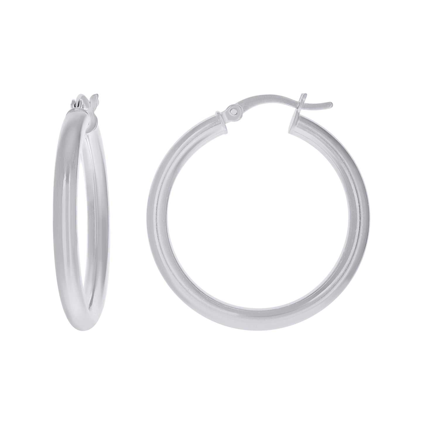 Sterling Silver Rhodium Plated Womens Classic Hoop Earrings