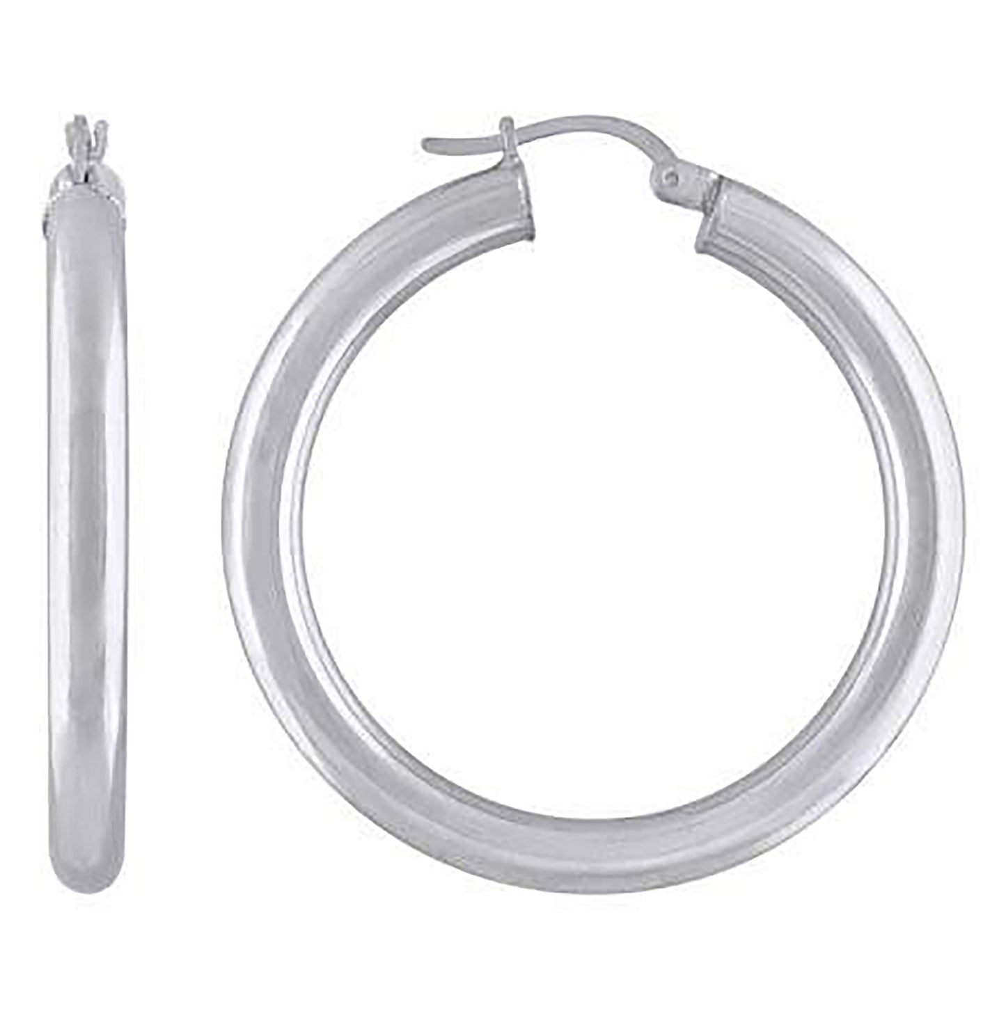 Sterling Silver Rhodium Plated Womens Classic Hoop Earrings