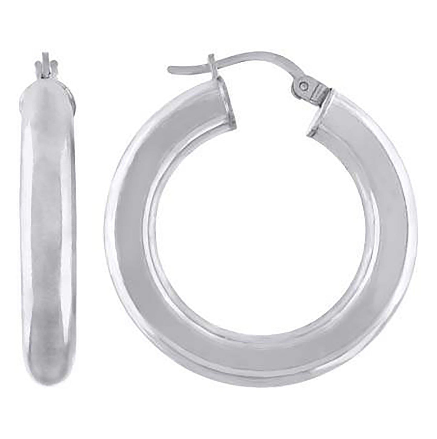 Sterling Silver Rhodium Plated Womens Classic Hoop Earrings