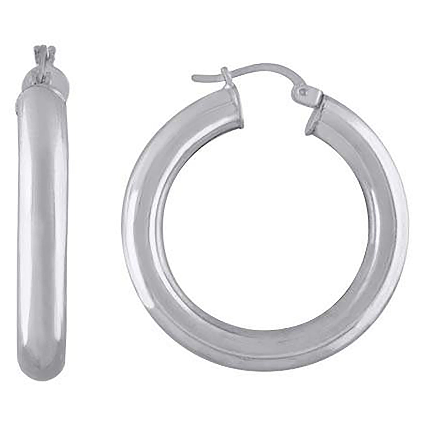 Sterling Silver Rhodium Plated Womens Classic Hoop Earrings
