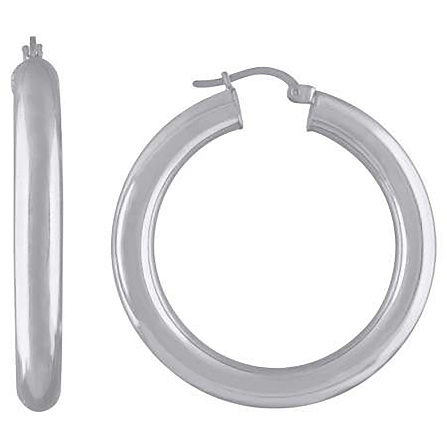 Sterling Silver Rhodium Plated Womens Classic Hoop Earrings