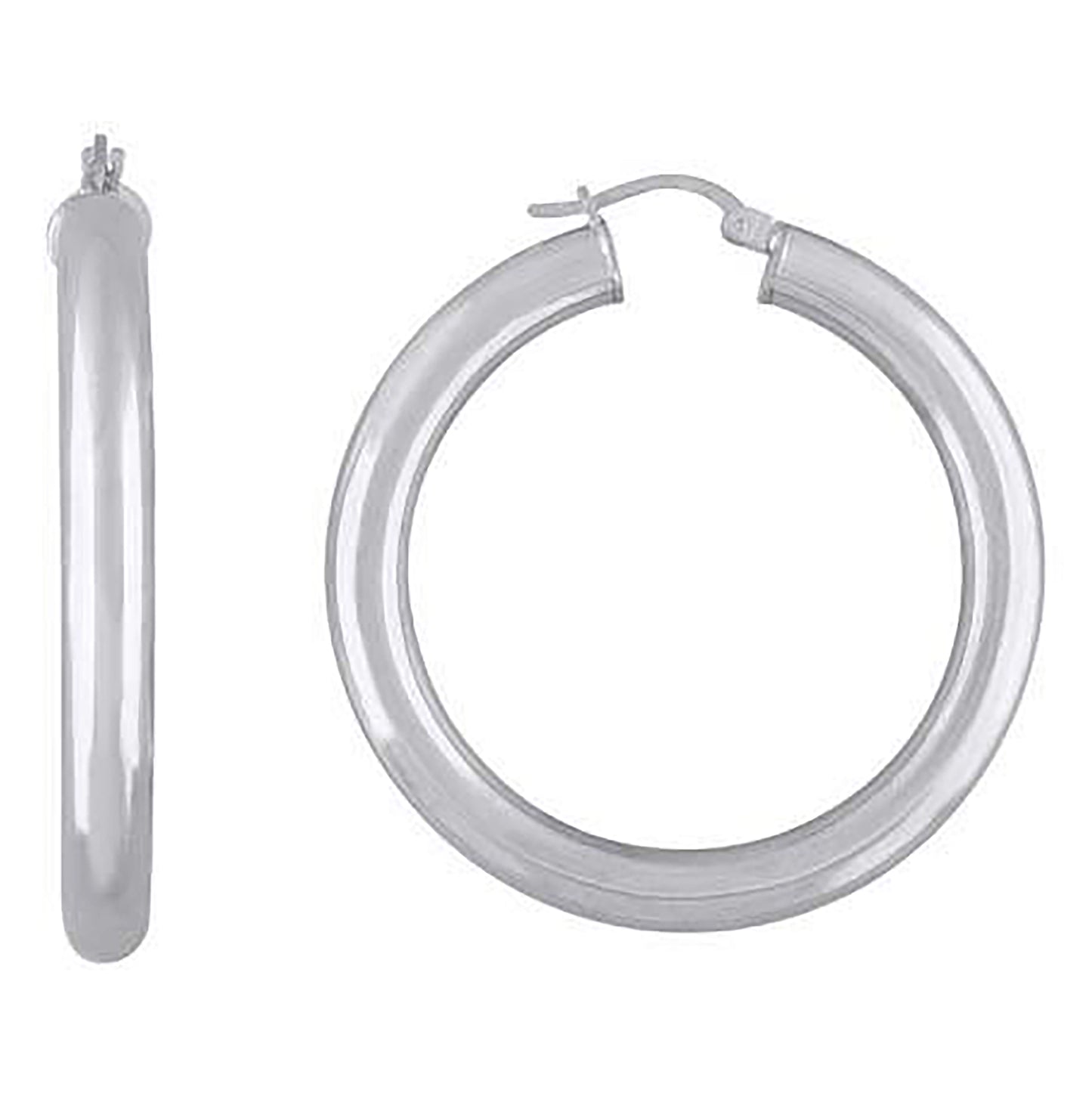 Sterling Silver Rhodium Plated Womens Classic Hoop Earrings