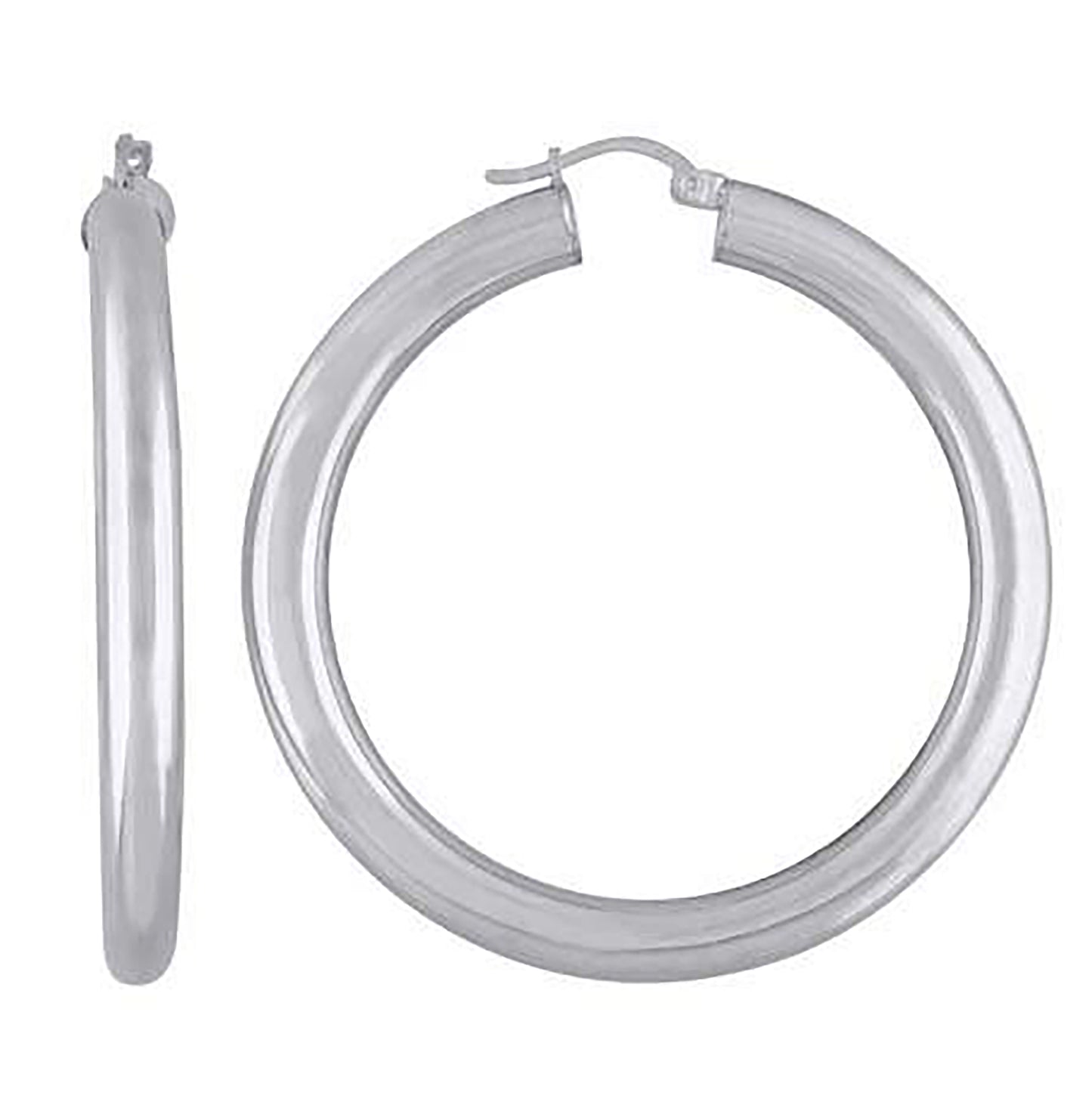 Sterling Silver Rhodium Plated Womens Classic Hoop Earrings
