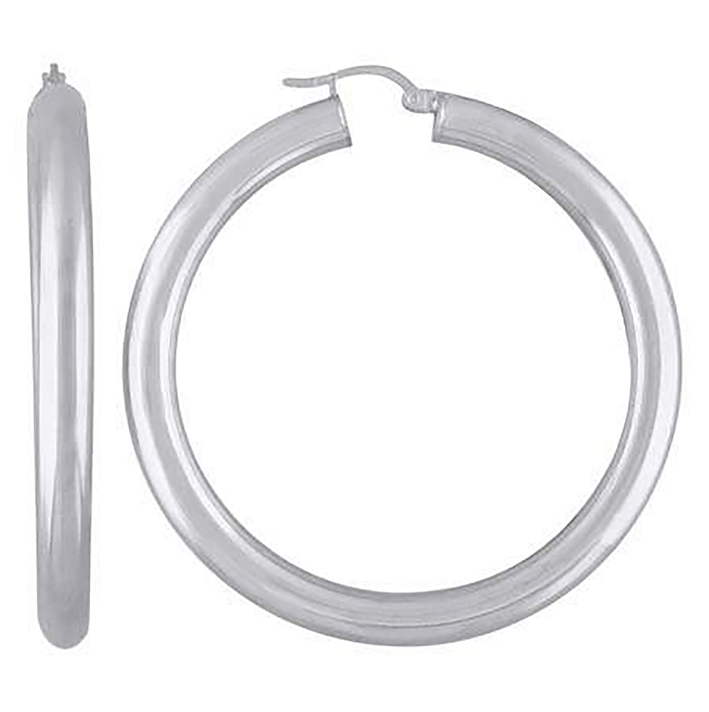 Sterling Silver Rhodium Plated Womens Classic Hoop Earrings