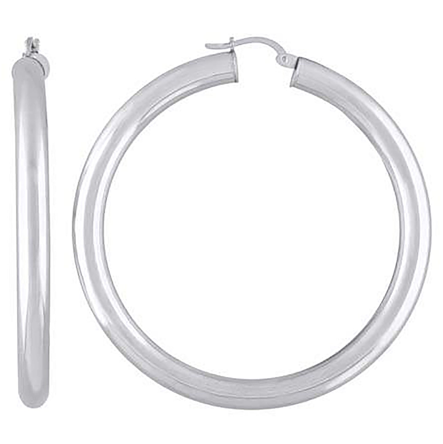 Sterling Silver Rhodium Plated Womens Classic Hoop Earrings