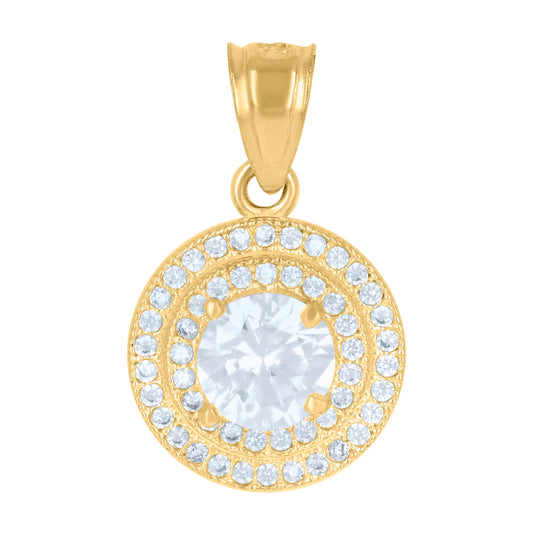 10K Two-Tone Gold Womens Cubic-Zirconia Round Cluster Fashion Charm Pendant