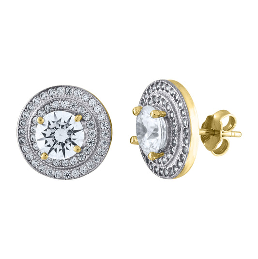 10K Two-Tone Gold Cubic-Zirconia Womens Polished Finish Push Back Stud Earrings