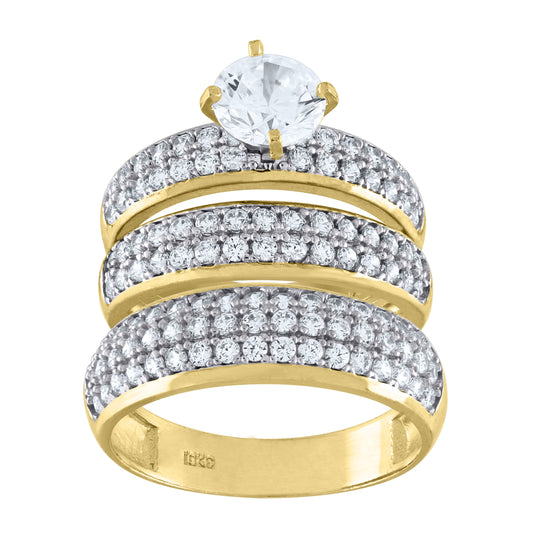 10K Two-Tone Gold Womens Cubic Zirconia Trio Ring Set