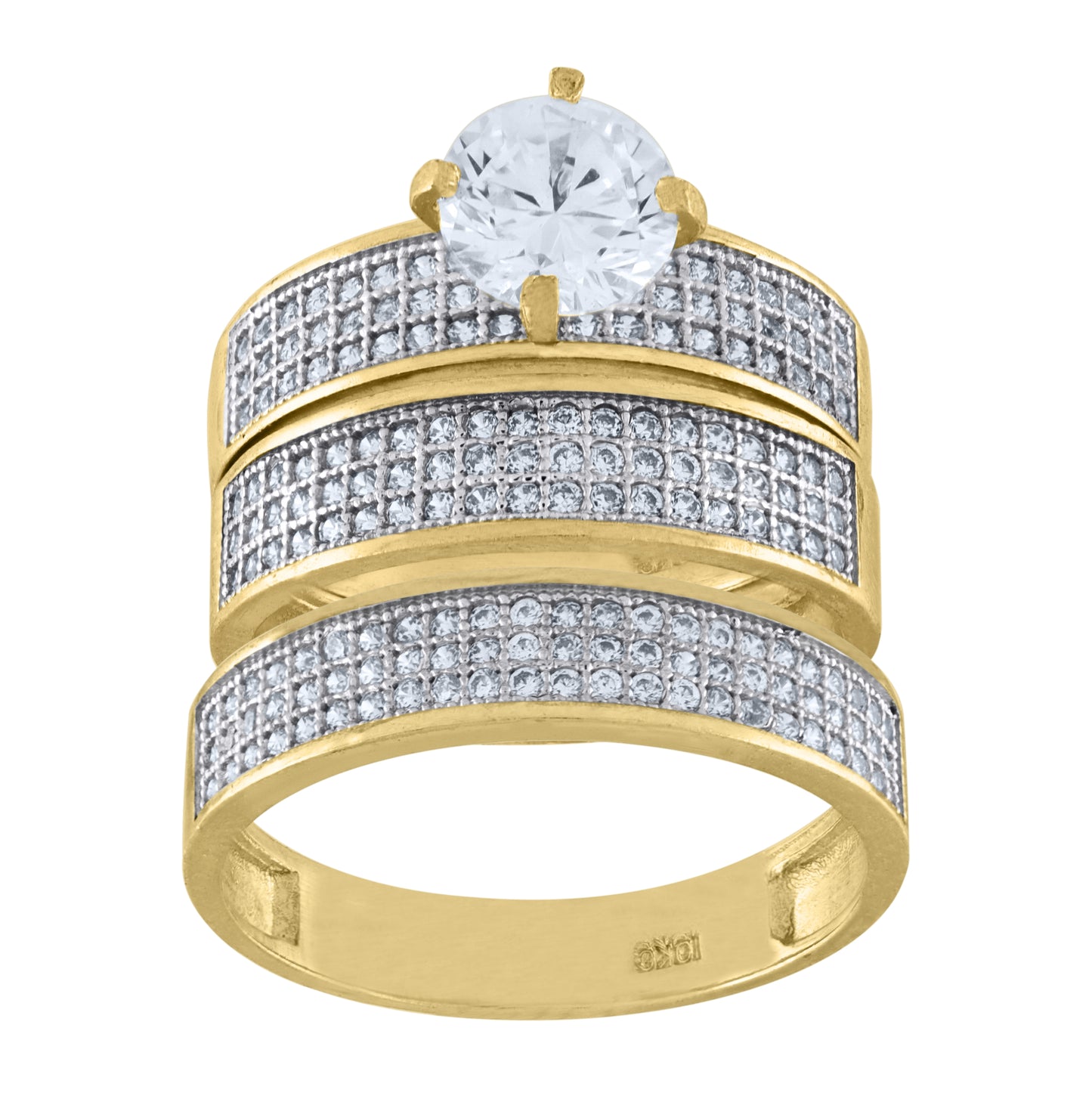 10K Two-Tone Gold Womens Cubic Zirconia Trio Ring Set