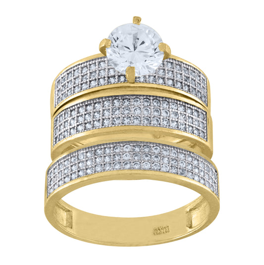 10K Two-Tone Gold Womens Cubic Zirconia Trio Ring Set