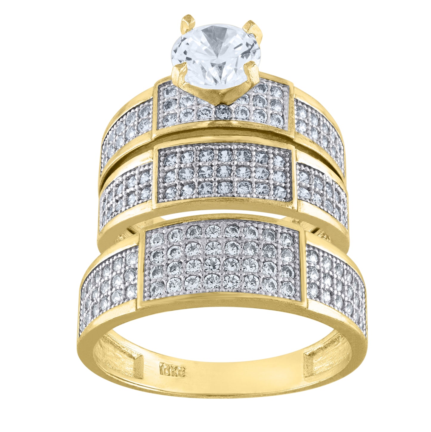 10K Two-Tone Gold Womens Cubic Zirconia Trio Ring Set