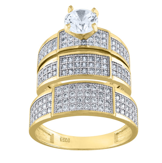 10K Two-Tone Gold Womens Cubic Zirconia Trio Ring Set
