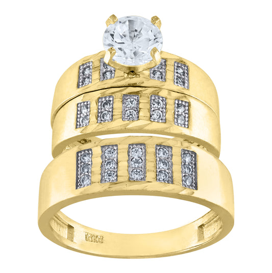 10K Two-Tone Gold Womens Cubic Zirconia Diamond Cut Trio Ring Set
