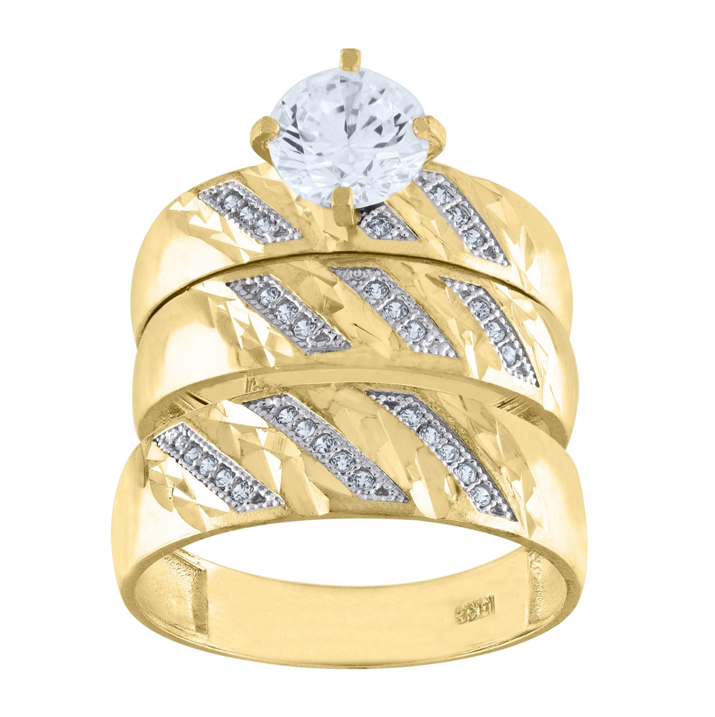 10K Two-Tone Gold Womens Cubic Zirconia Diamond Cut Trio Ring Set