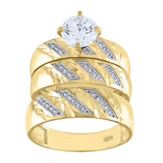 10K Two-Tone Gold Womens Cubic Zirconia Diamond Cut Trio Ring Set