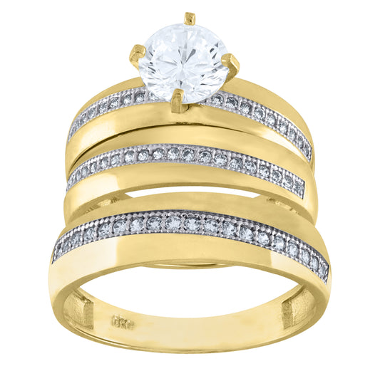 10K Two-Tone Gold Womens Cubic Zirconia Polished Trio Ring Set