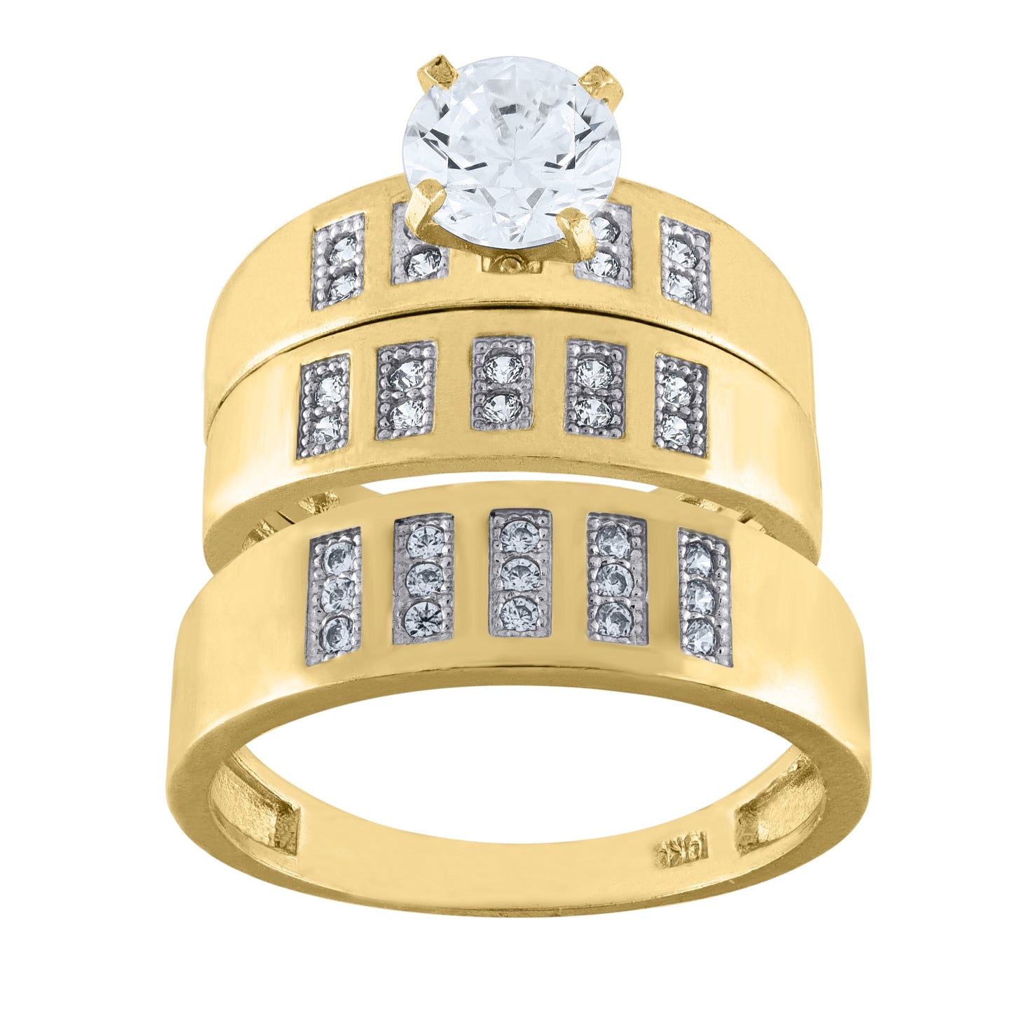 10K Two-Tone Gold Womens Cubic Zirconia Polished Trio Ring Set