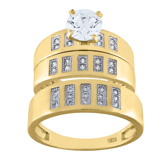 10K Two-Tone Gold Womens Cubic Zirconia Polished Trio Ring Set