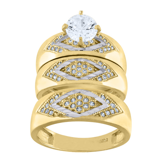 10K Two-Tone Gold Womens Cubic Zirconia Diamond Cut Trio Ring Set