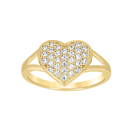 10K Two-Tone Gold Womens Cubic Zirconia Heart Engagement Ring
