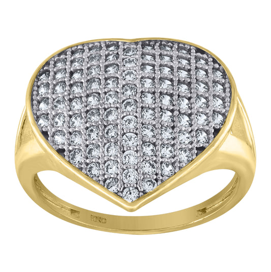 10K Two-Tone Gold Womens Cubic Zirconia Heart Engagement Ring