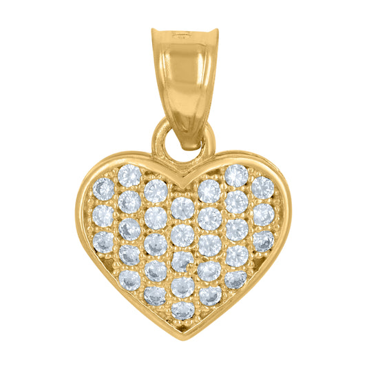 10K Two-Tone Gold Womens Cubic-Zirconia Cluster Heart Charm Pendant