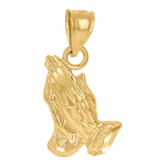 10K Yellow Gold Mens Praying Hands Symbol Religious Charm Pendant