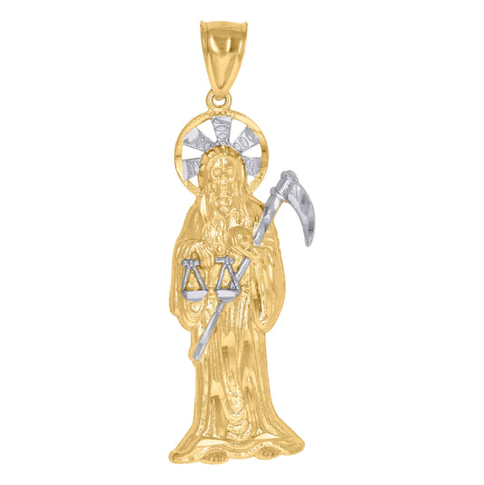 10K Two-Tone Gold Mens Death Angel Santa Muerte Religious Charm Pendant